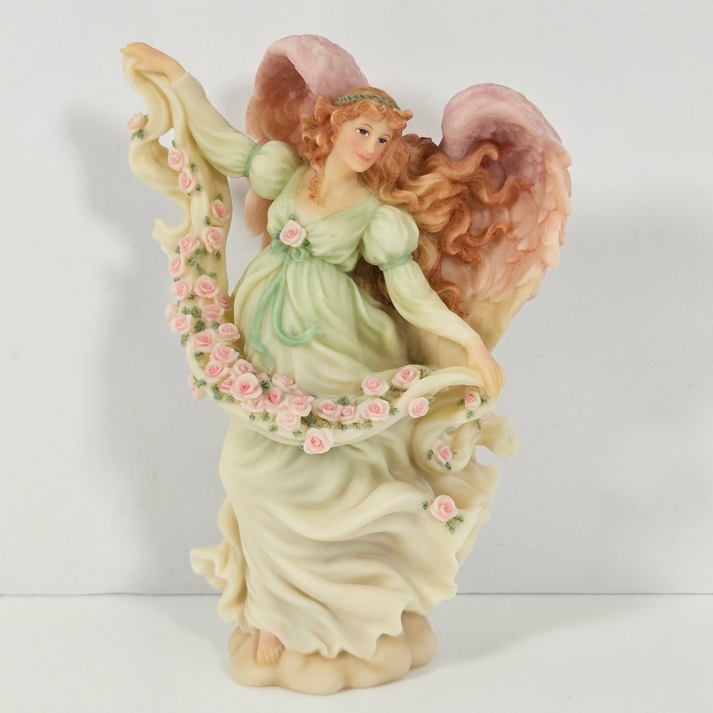 Roman Seraphim Classics Dawn Angel Figurine 78020 Pink Roses Green Gown